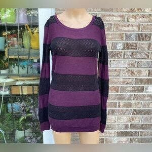 Wine Purple & Navy/Black Striped Fall Knit Express Sweater